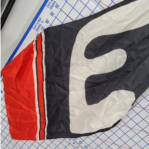 Retro Logo Silk Oblong Scarf Echo 80s Black White Red Bold Accessory Vibe - Picture 3 of 9